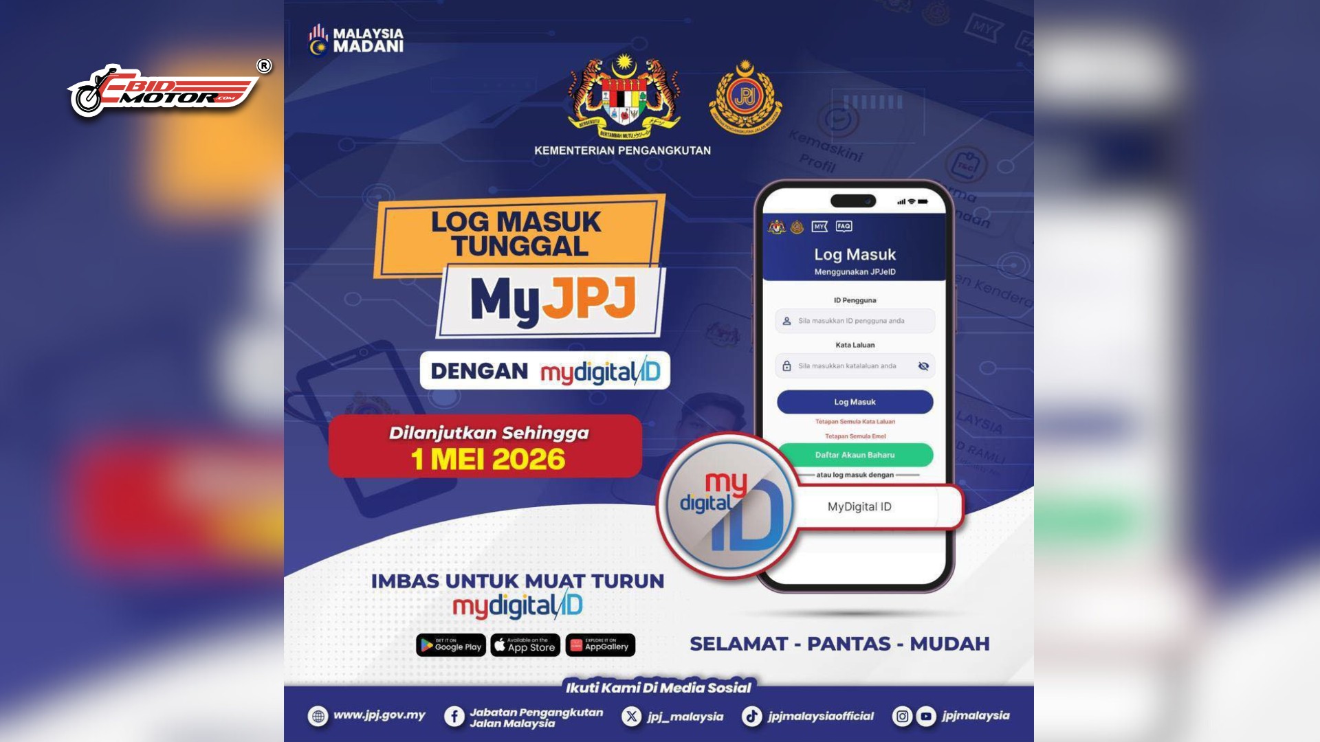 JPJ Tangguh Lagi Log In MyJPJ Guna MyDigital ID, Kini Mulai 1 Mei 2026 Pula!